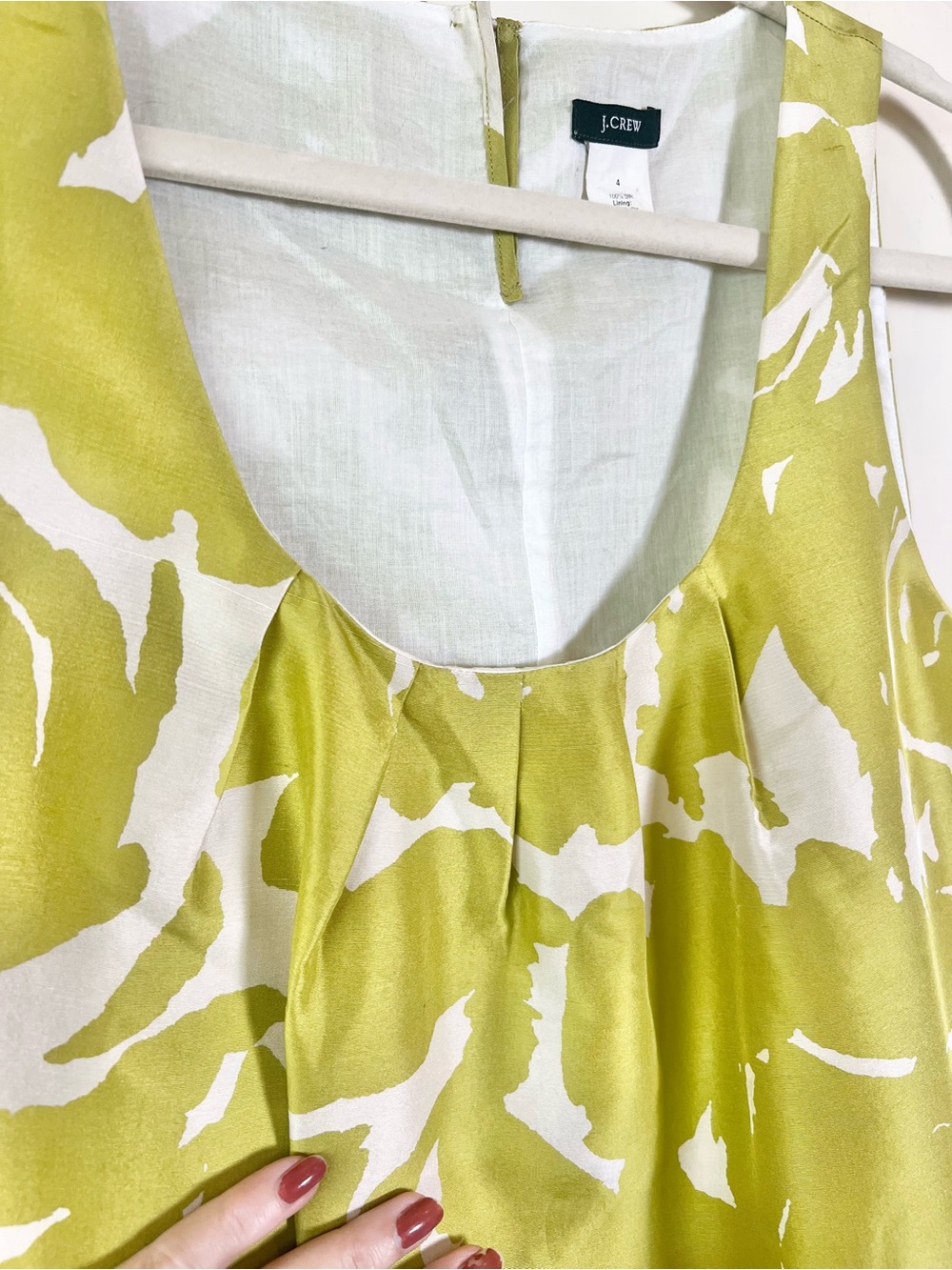 J. Crew Abstract Floral Silk Scoop Neck Tank Top, lined Chartreuse & Cream - Picture 3 of 10